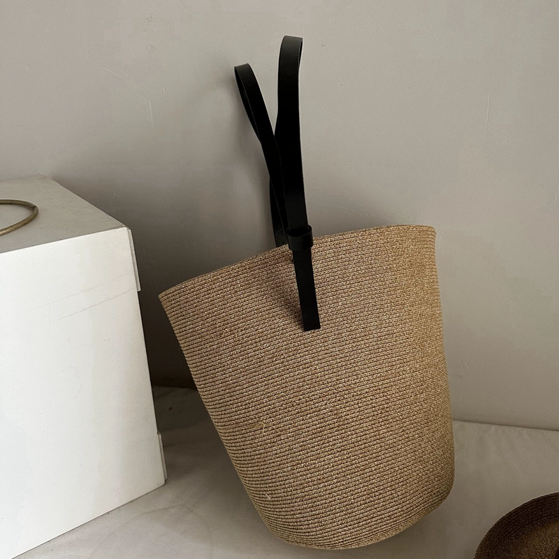 Соломенная сумка, летняя нишевая дизайнерская сумка-ведро, сумка через плечо, ручная пляжная сумка INS, женская ретро-сумка