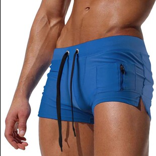 Cross-border Explosions Men's Low Waist Side Pocket Sexy Men's plus size Hot Spring Swimming Trunks Quick-drying Men's Nylon Flat-angle Swimming Trunks
