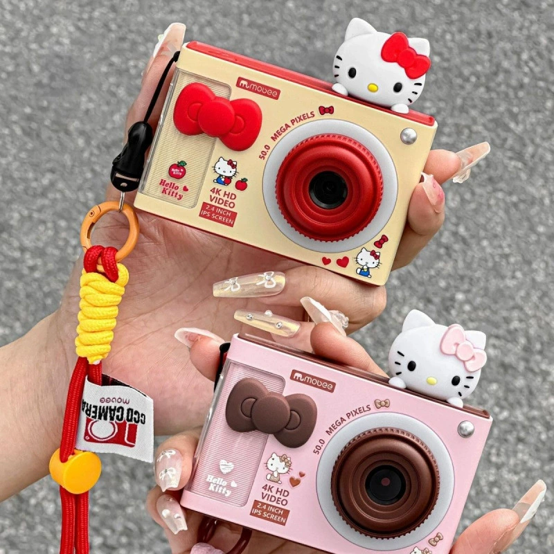 Цифровой фотоаппарат для детей, милый мультяшный дизайн, варианты розовый красный фуксия, наклейки и набор KT Cat