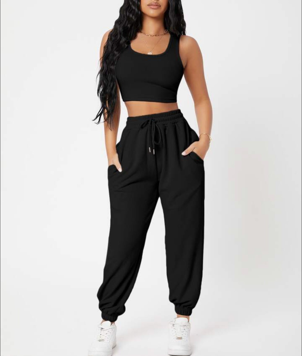 490g Weight Sleeveless Sleeve Length Polyester Fabric Type Pants Sets Sets Type 2 Pieces Set Quantity Casual, Daily Occasion Round Neck Neckline Breathable Function Skinny Fit Type Solid Color Pattern Summer Season Women's Gender Streetwear, Sport Style Style Women's Streetwear Sport Style Solid Color Polyester Round Neck Tracksuit 31