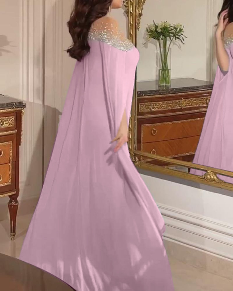 Elegant aftenkjole for damer med perler og stein i chiffon_voghion.com