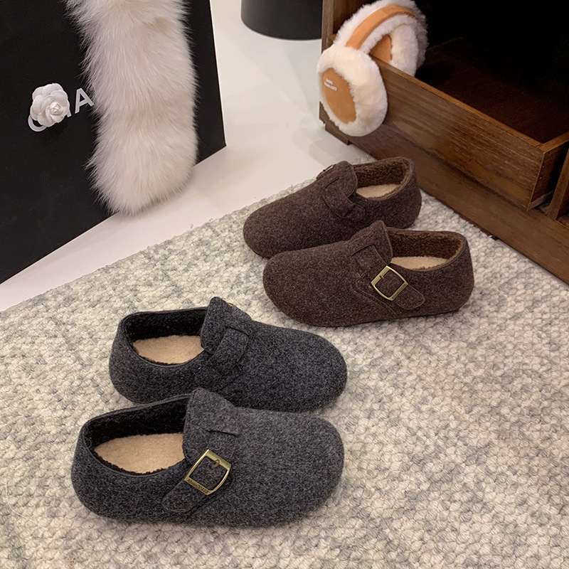 Retro Felt Fleece-Lined Birkenstock Shoes for Women 2025 Autumn and Winter New Style Slip-On Leather Belt Buckle Warm Soft-Soled Cotton Shoes Retro Felt Fleece-Lined Birkenstock Shoes for Women 2025 Autumn and Winter New Style Slip-On Leather Belt Buckle Warm Soft-Soled Cotton Shoes