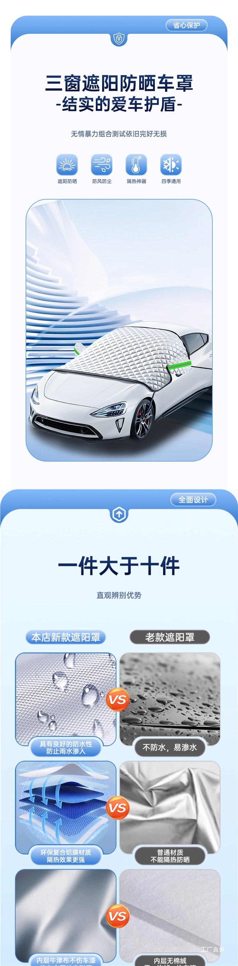 Car Cover for Front Windshield, Snow and Frost Protection, Thickened for Winter, Sunshade Half Cover for Small Cars