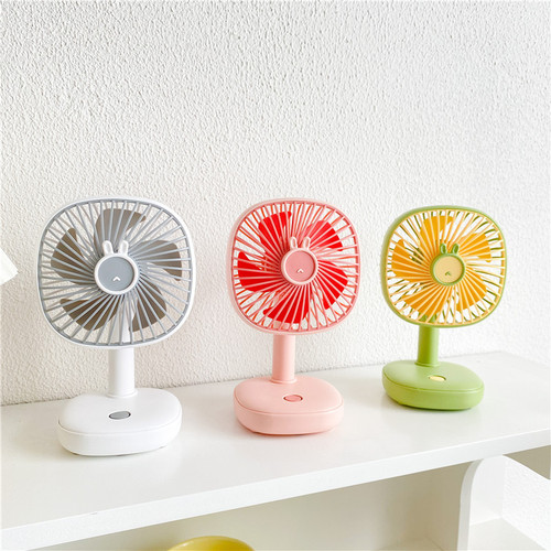 Cute bunny desktop fan adjustable three-speed with night light summer camping picnic power storage USB rechargeable fan