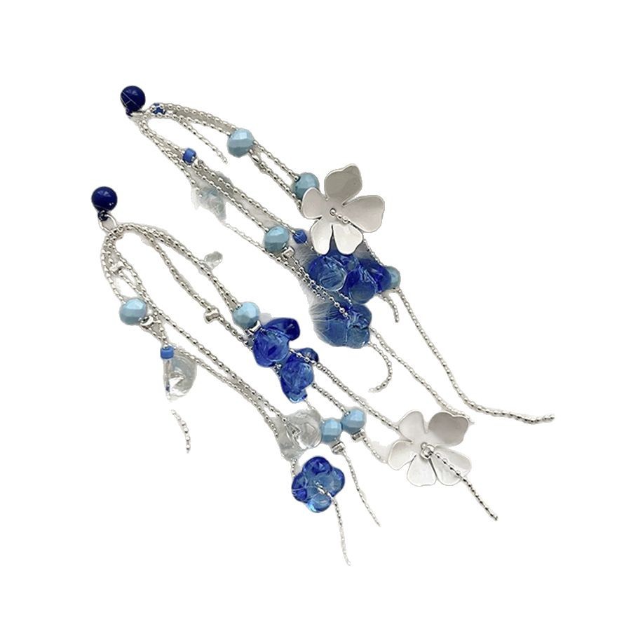 Pendientes de borla de flor de acrílico con aguja de plata, pendientes de diseño único, pendientes de moda de todo fósforo, sentido de clase alta de nicho