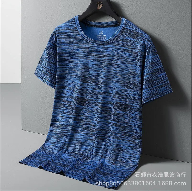 M-8XL más el tamaño de los hombres de cuello redondo Camiseta de manga corta Verano de secado rápido sudor absorbente transpirable deportes casual hielo seda camiseta moda