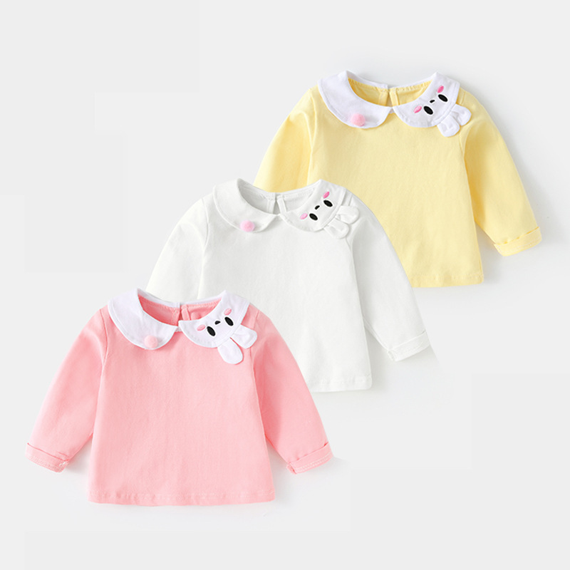Girls' base layer top, baby collar spring top, pure cotton Peter Pan collar, spring and autumn baby long-sleeved t-shirt