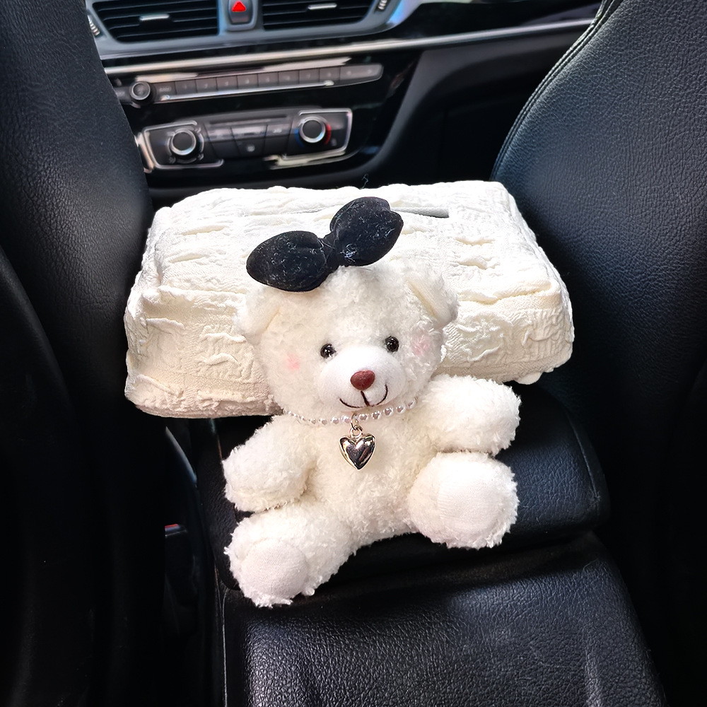 Caja de toallas de automóvil reposabrazos asiento de automóvil caja de dibujo de cartón decoración adorable oso caricatura en línea para mujeres image 12