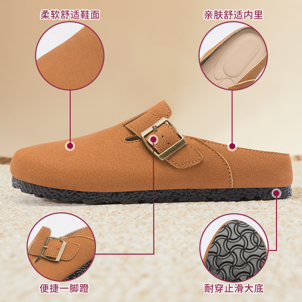 Zapatos Birkenstock retro de primavera para mujer, zapatos casuales sin cordones, pantuflas cerradas de punta, pantuflas planas Birkenstock para mujer.