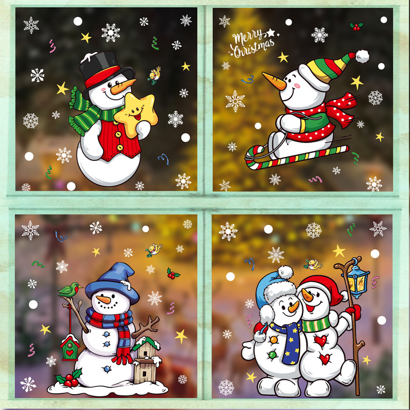 クリスマス装飾雪だるま雪花静電気貼りクリスマスパーティー装飾品キャンディー棒鈴ガラス貼り卸売り|undefined
