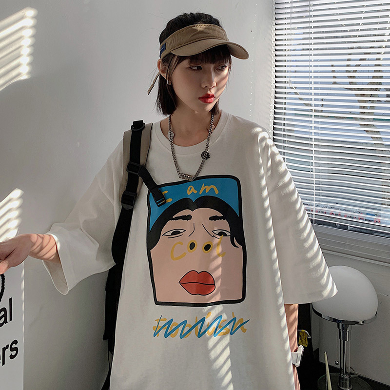 Funny Printed Short-sleeved T-shirt Ladies 2022 New All-match Top Fashion Brand ins plus size Loose Half-sleeved T-shirt