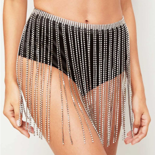 European and American Popular Cross-Border Rhinestone Tassel Waist Chain Skirt Nightclub Performance Sexy Clothing Body Chain Tassel Skirt for Women