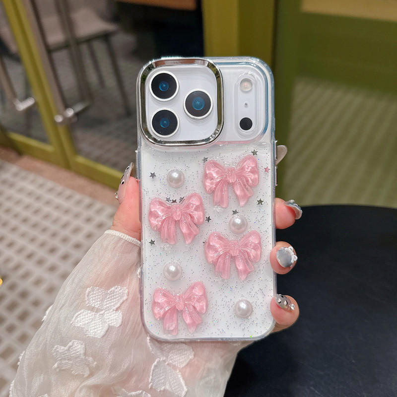 滴胶立体蝴蝶结适用iPhone16Promax手机壳苹果16透明闪粉保护套|undefined