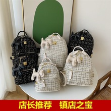 跨境新款双肩包女韩版时尚百搭呢子背包小众设计高级感通勤书包