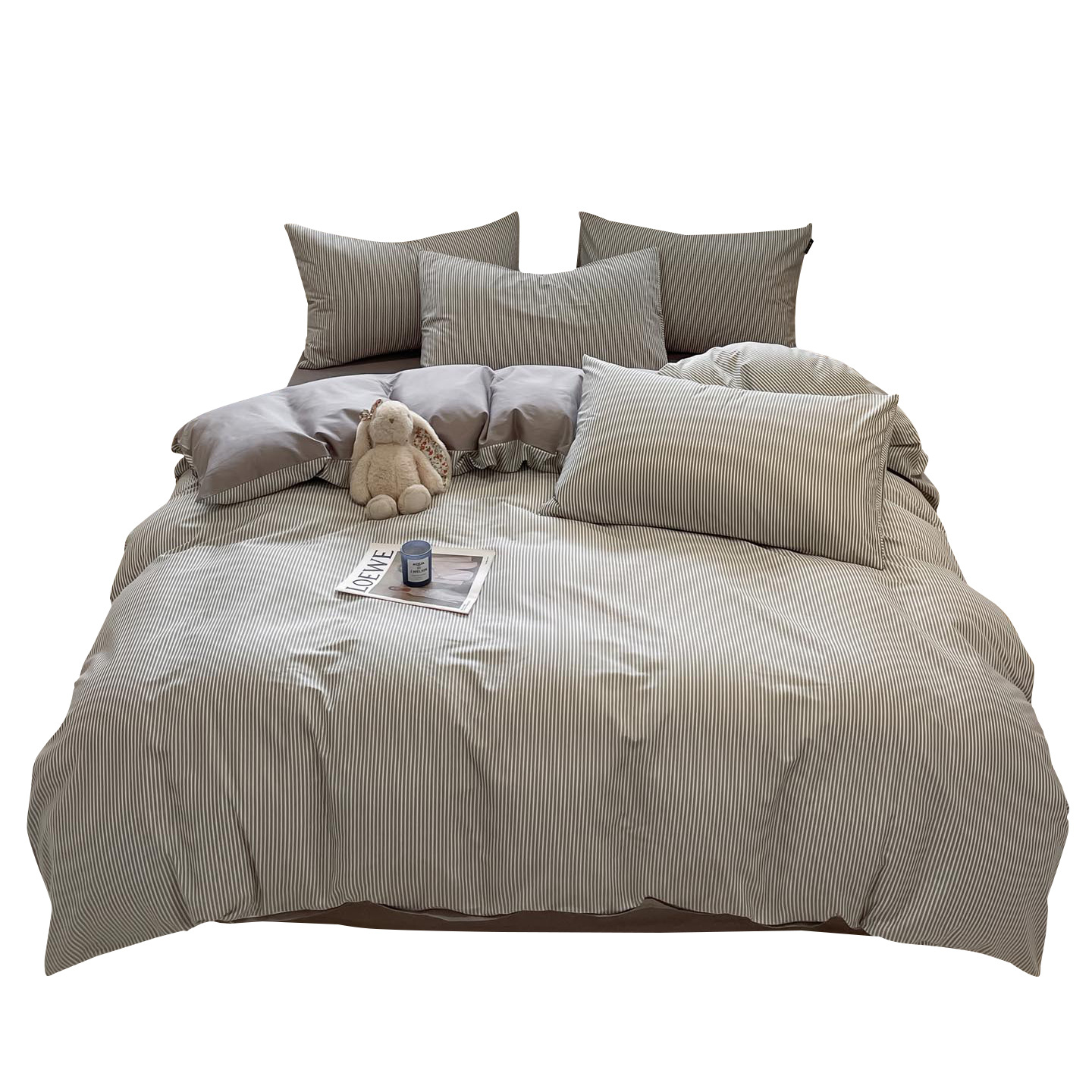 Drap de lit et housse de couette rayés en pur coton_voghion.com
