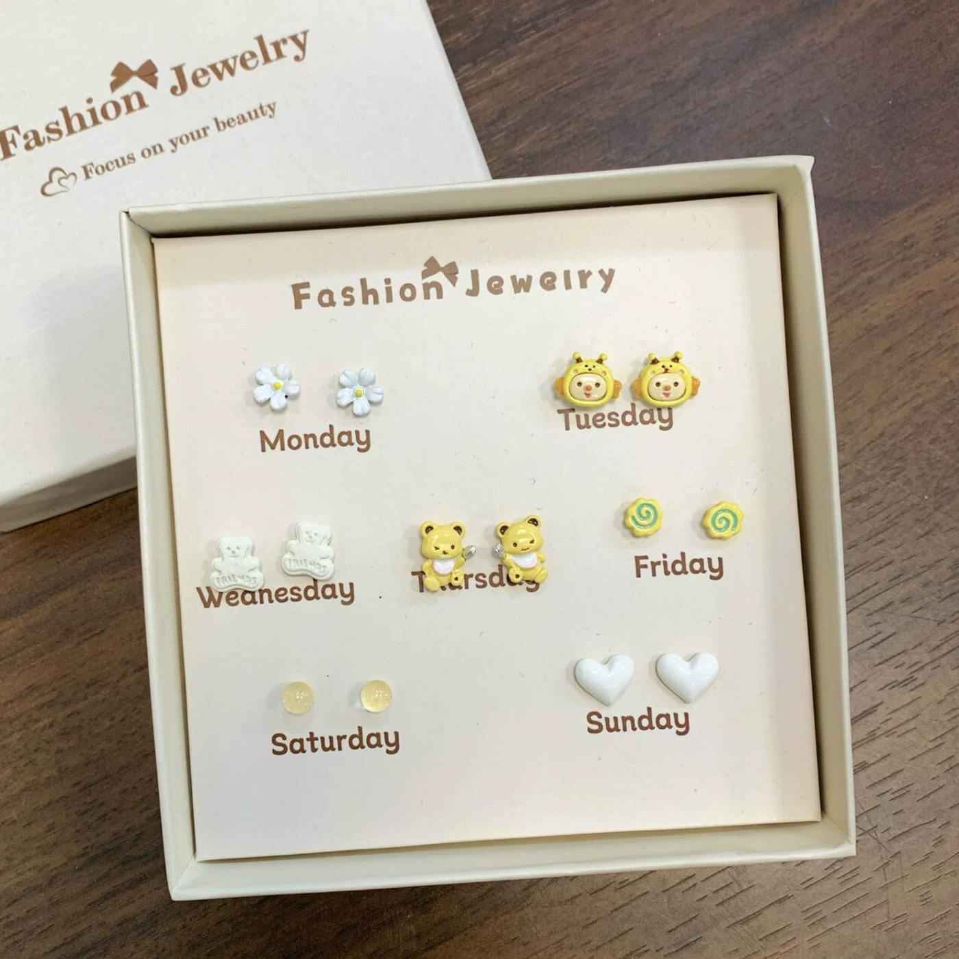 Earrings gift box, custom summer set, cartoon silver‑needle studs for elementary students
