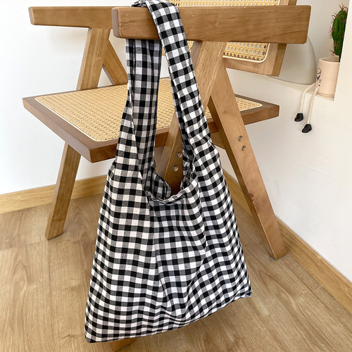 Wholesale Korean style retro plaid vest bag large capacity shoulder bag lightweight shopping bag versatile canvas bag for female students