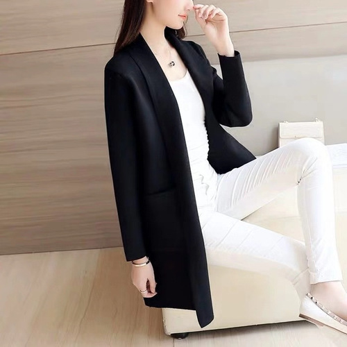 2025 Spring/Summer Women's Mid-Length Knitted Cardigan in Korean Style, Loose-Fit Solid-Color Trendy Top