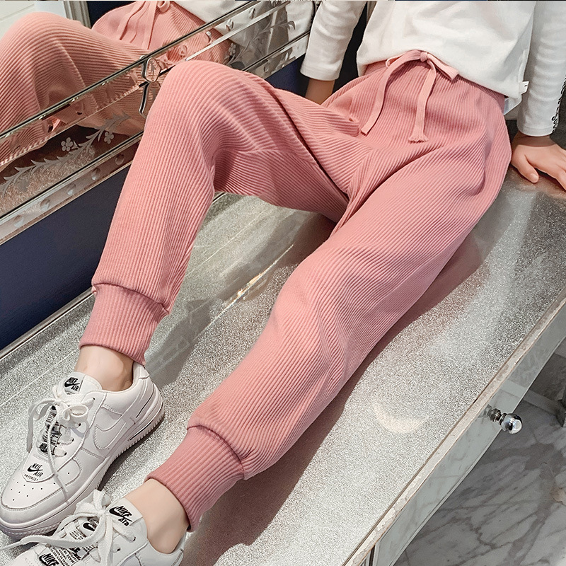 Children's clothing 2021 new pattern spring and autumn children trousers Korean Edition CUHK Western style girl Solid leisure time corduroy trousers