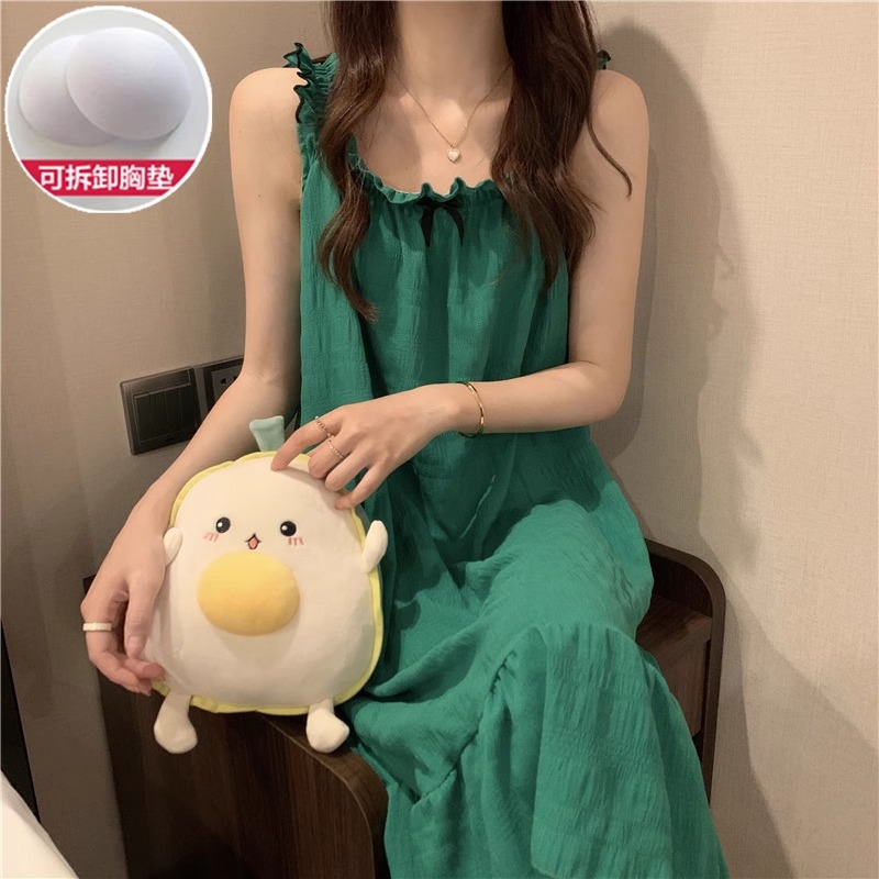 YZQ_Q404#서스펜더 스커트 작은 리본-그린(가슴 패드 포함)