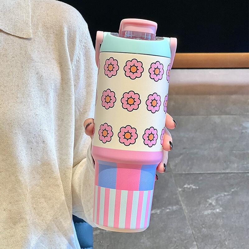 男女新款保温杯高颜值办公冰霸杯双饮带吸管提手便携学生水杯批发|undefined