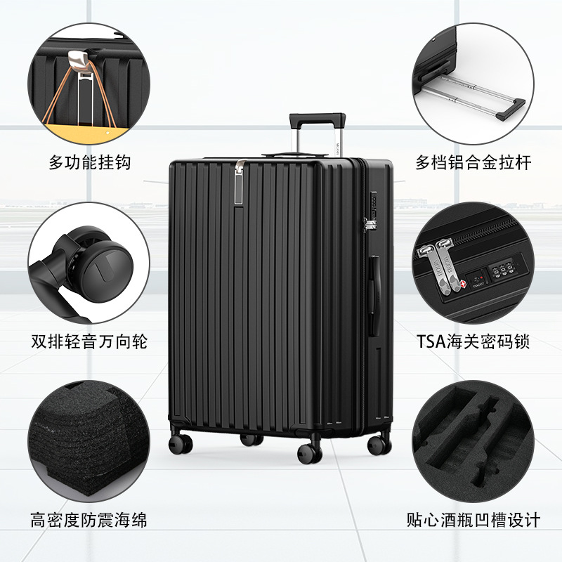 Vali đựng rượu vang chống sốc 28 inch, sức chứa 12 chai, kéo tay tiện lợi — Màu đen