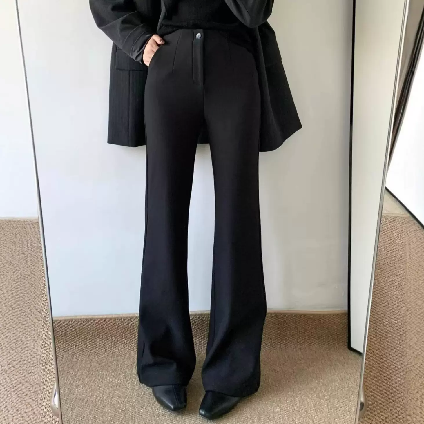2025冬季新款热卖女裤气质通勤精致修身显瘦喇叭裤百搭加绒马蹄裤