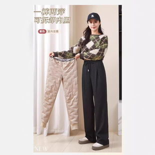 Double-Layer Detachable Down Pants Antelope Fleece Wide-Leg Pants 90 White Duck Fleece Liner Autumn and Winter Loose Casual Warm Pants for Women
