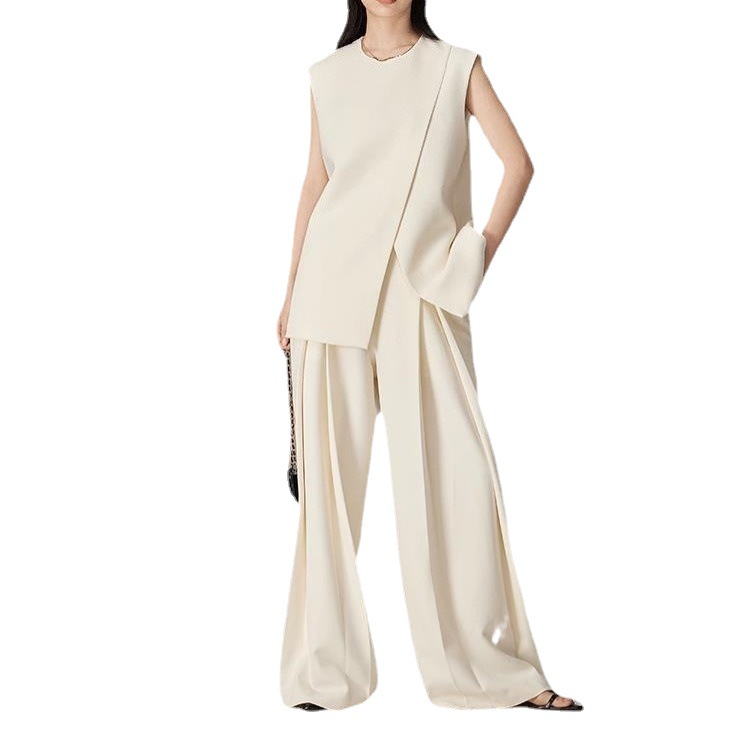 GraceChic Cross-Border Strong Twist Fabric Three-Dimensional Cutting Irregular Silhouette Draped Double Pleat Slimming Suit Vest_voghion.com