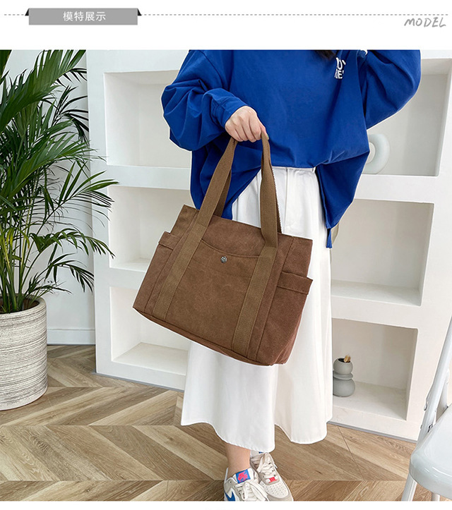 Artistic and simple canvas bag, mother's bag, middle-aged work handbag, cloth bag, large-capacity shoulder bag, women's single-shoulder bag Specification drawing