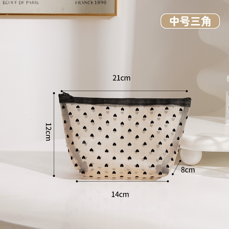 Bolsa de cosméticos de malla flocada, bolsa de maquillaje de lápiz labial portátil, bolsa de almacenamiento de viaje de gran capacidad, bolsa de lavado ampliada