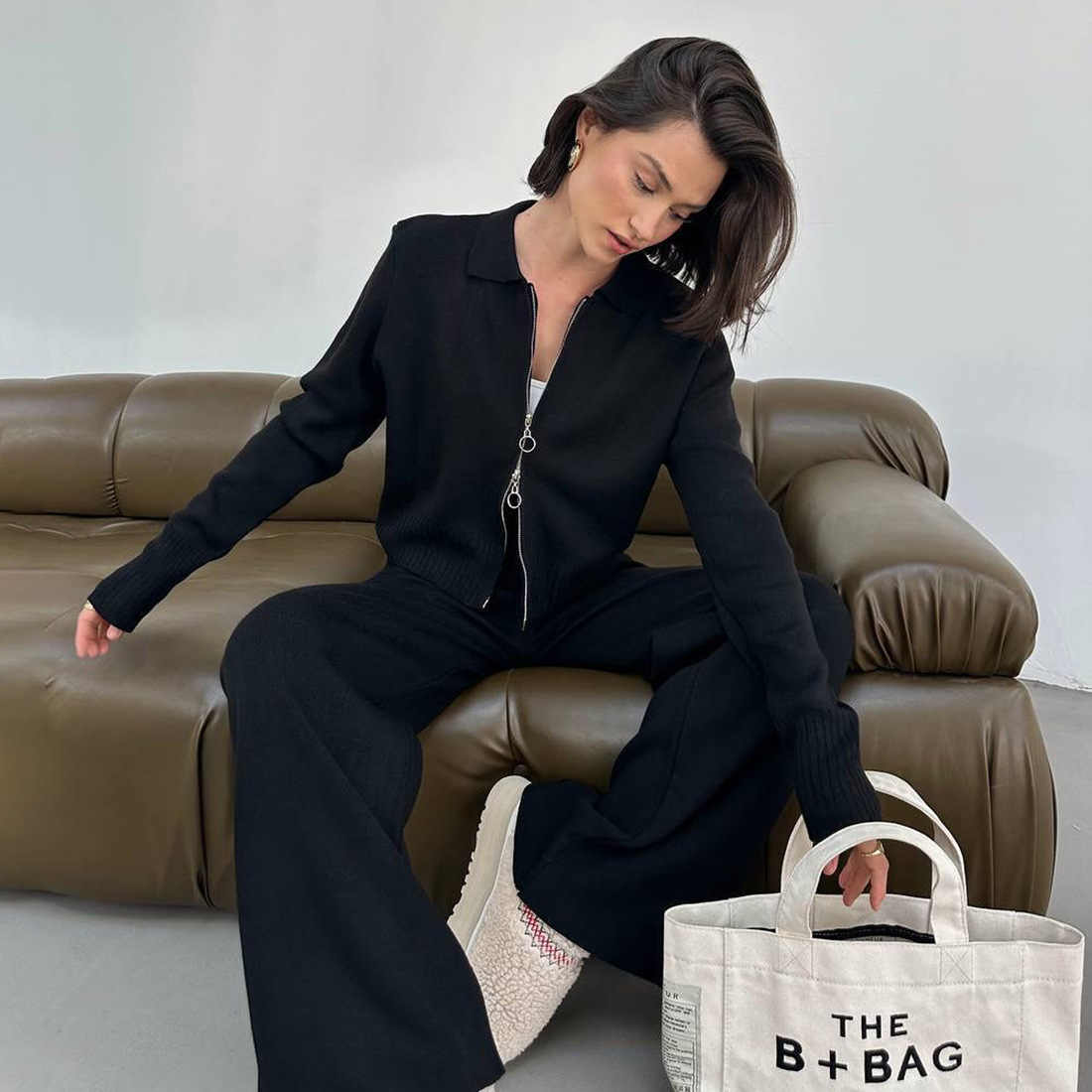Women's Knitted Sweater And Wide-leg Pants Set Loungewear_voghion.com