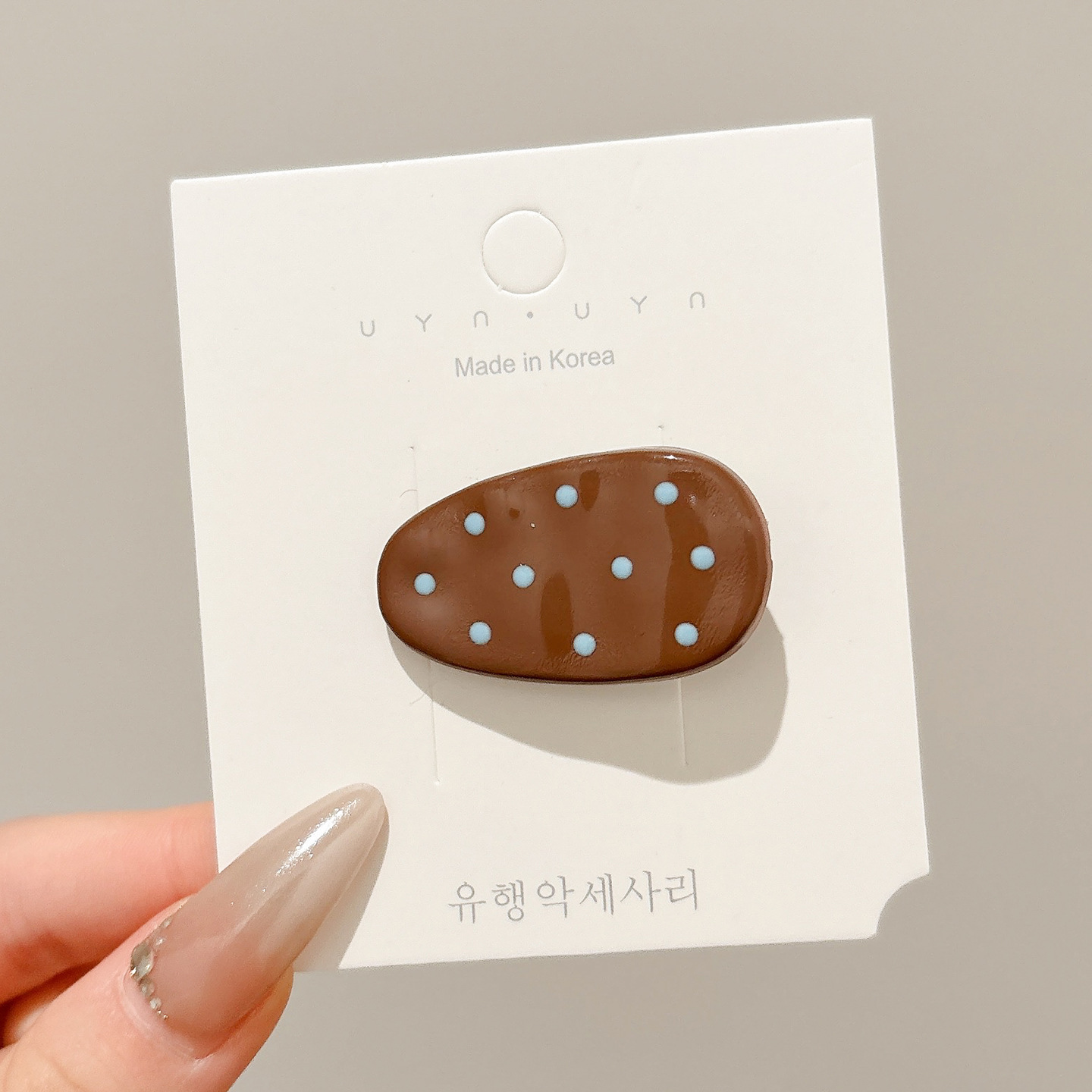 3#브라운 물방울 오리 도트무늬 머리핀 4cm