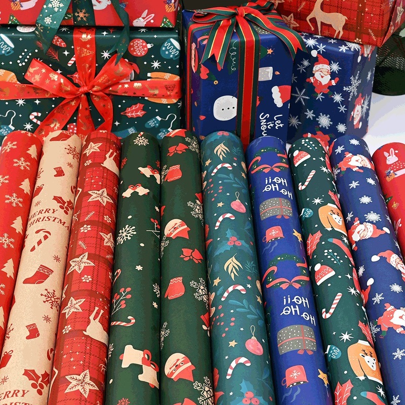 クラフト紙包装紙サンタクロースクリスマスソックスヘラジカ柄アップルブーケフラワーギフトギフト包装紙|undefined