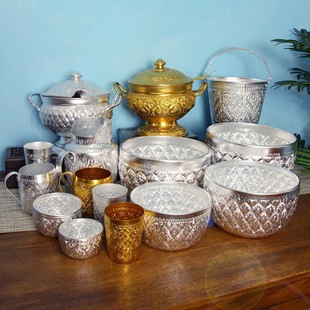Thailand Imported Tin Bowl Dai Silver Bowl Stainless Steel Bowl Thai Restaurant Hotel Club Tableware Bubble Luda Dessert Bowl