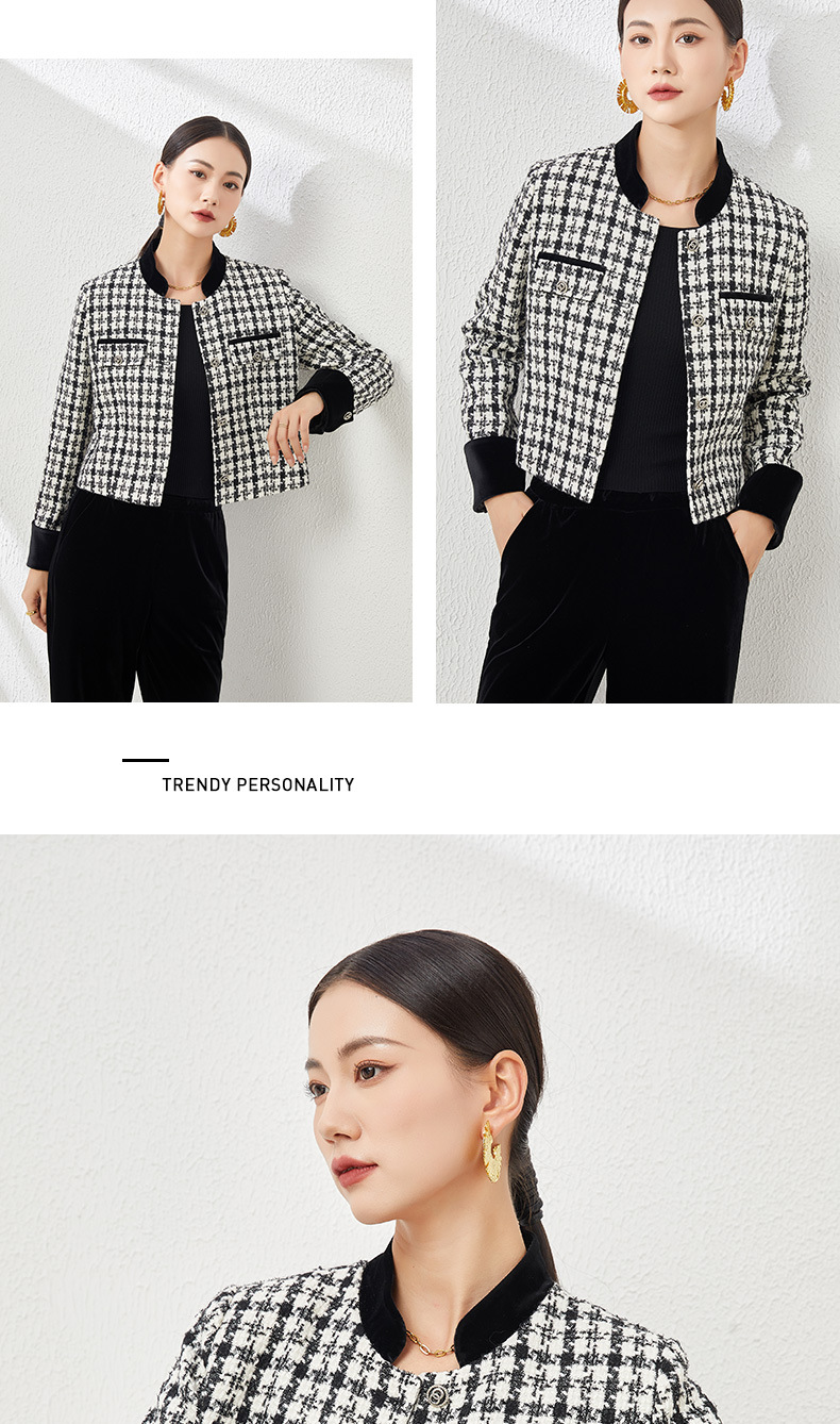 Áo khoác nữ dáng ngắn kiểu Chanel ca rô, thiết kế tôn dáng khí chất Pháp — Ca rô chi tiết 10