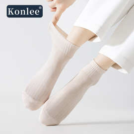 春夏季新款莫代尔绢感超薄暗条短筒女袜纯色学院风ins