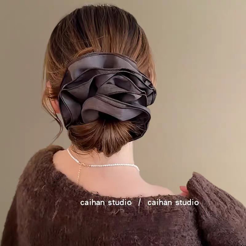 Elástico de cabelo plissado 4 camadas para mulheres_voghion.com