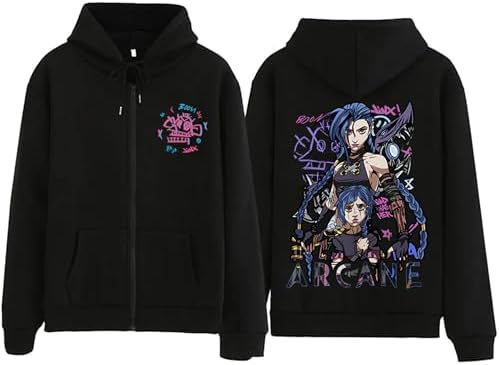 Wenjunus Arcane-Jinx Graphic Zipper Hoody Men Women Hip Hop