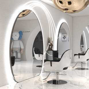 ✅ Internet Celebrity Barber Shop Hair Salon Full-Length Mirror Single-Sided Double-Sided Oval Mirror with Light Hair Salon Floor Mirror