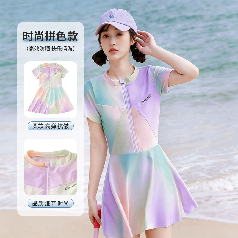 Children's swimwear new girls summer one-piece princess skirt swimwear big children cute girls swimming suit wholesale