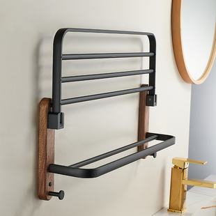 Bathroom Storage Rack Walnut Bath Towel Rack Towel Rack Punch-Free Bathroom Hanging Toilet Storage Rack Solid Wood Black