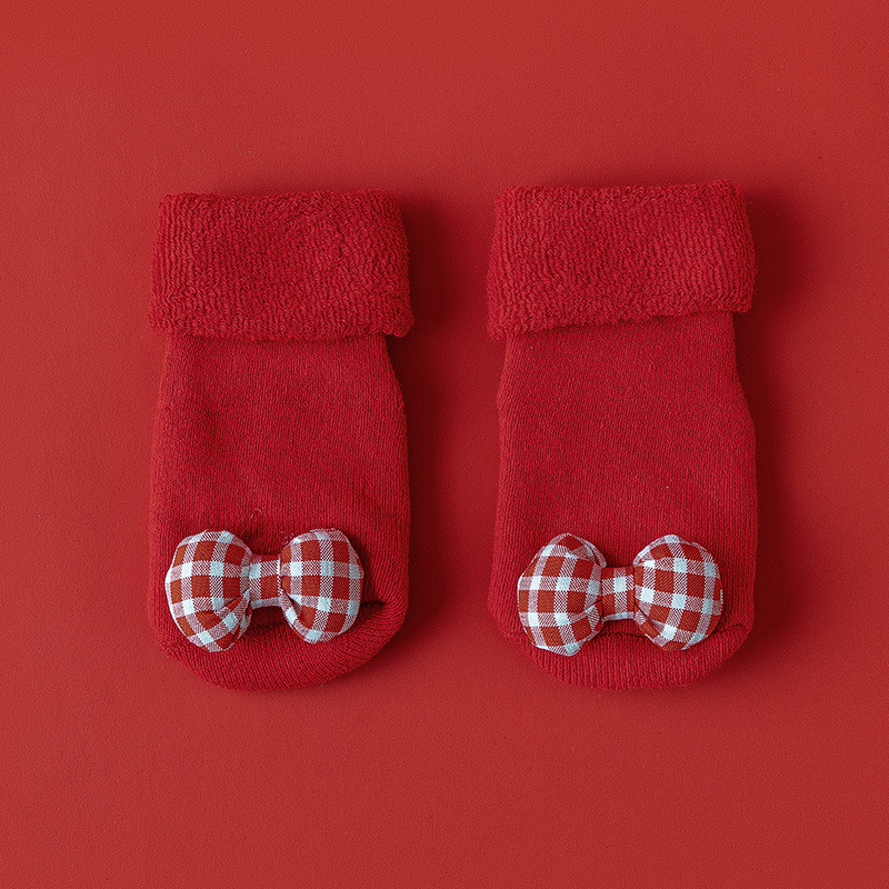 Hombres y mujeres recién nacidos, bebés, niños pequeños, una clase de algodón peinado, otoño e invierno, más calcetines rojos cálidos y gruesos de terciopelo