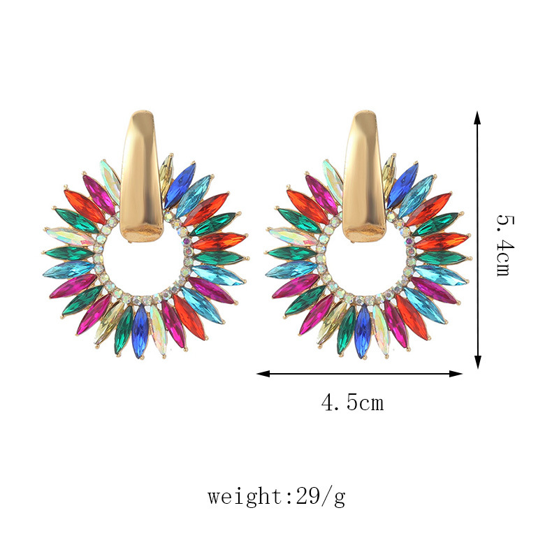 Retro Geometrische Runde Strassohrringe Kreative Kristallohrringe Schmuck display picture 1