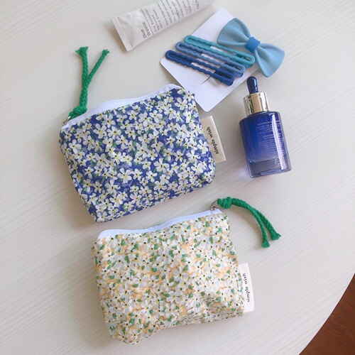 [Sushi Cloth Bag] Korean Floral Mini Cotton Coin Bag Headphones Lipstick Storage Bag Menstrual Bag Card Holder