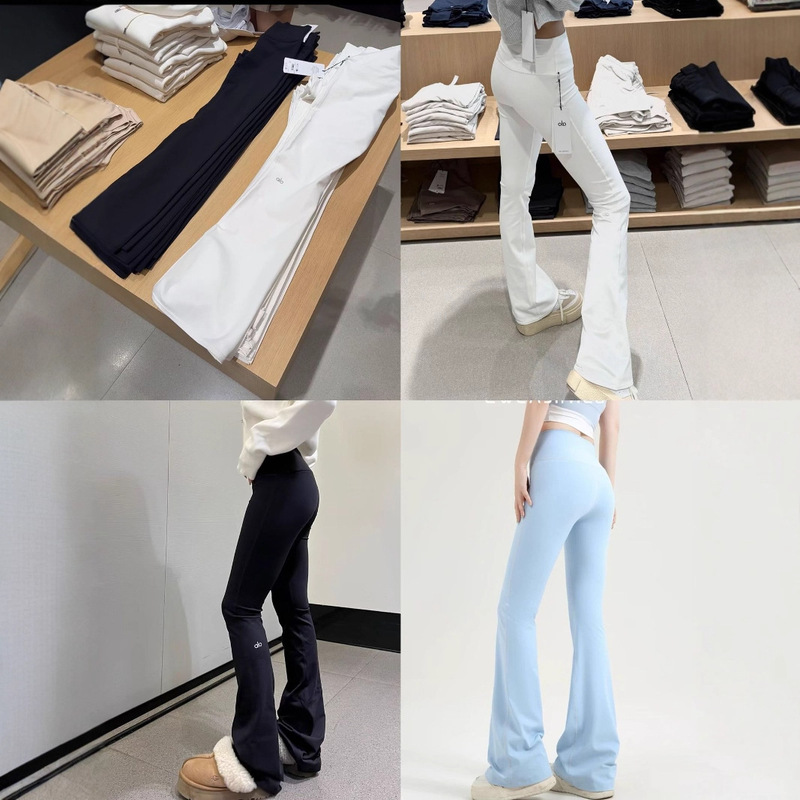 In-Stock Alo Micro-Flared Yoga Pants Summer Sports Casual Versatile Base Layer Outdoor Ice-Feel High-Elasticity Tummy Control Butt-Lifting