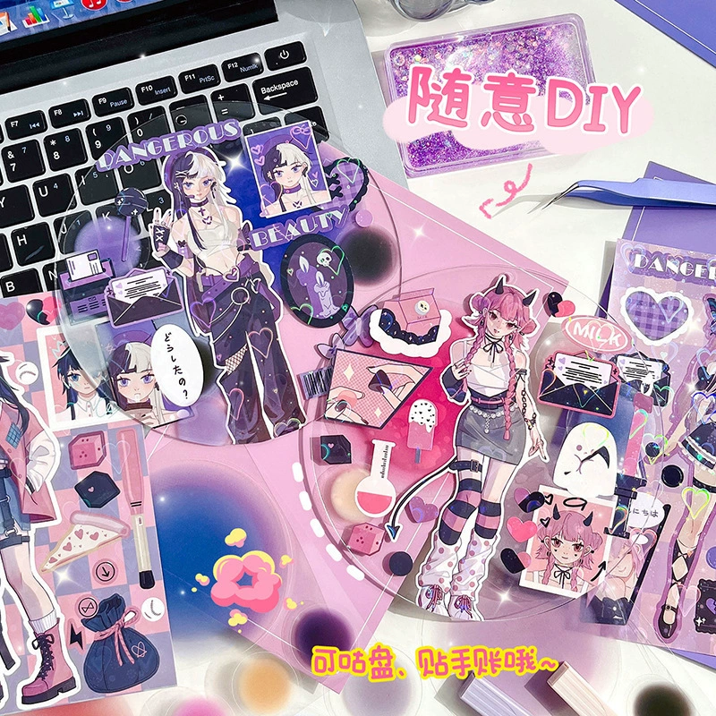 Корейская наклейка INS Harajuku Girl Cute Sweet Cool Y2K стиль Гуру наклейки Диабло мультфильм аниме горячая девочка рука счет наклейка