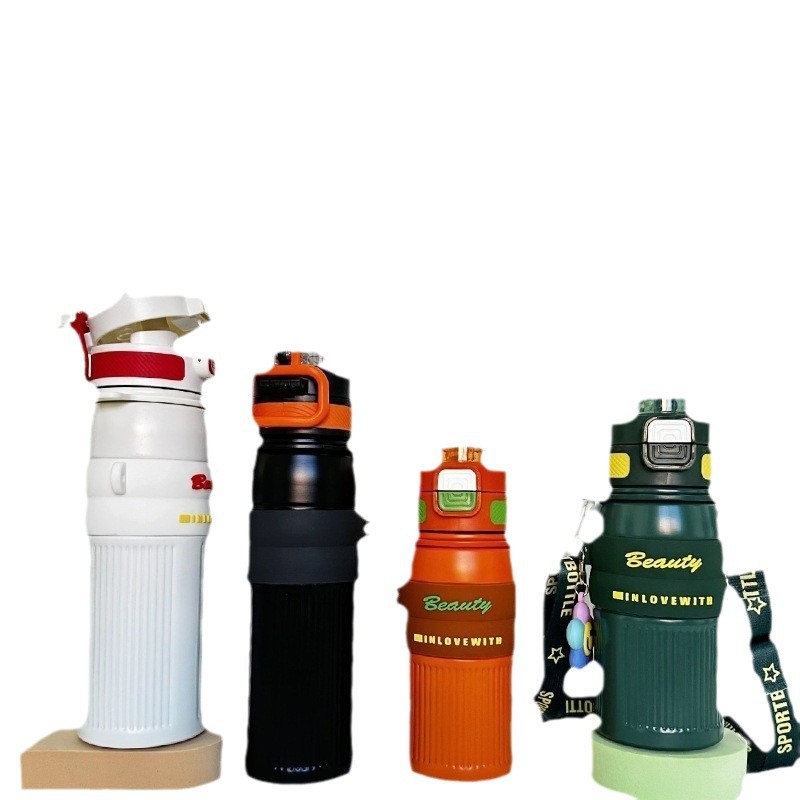 Botella de agua de alta capacidad colgante 3D doble boca de beber taza de aislamiento térmico strap al aire libre portable hervidor deportivo de agua