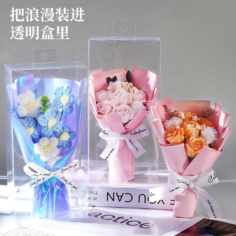 Valentine's Day Gift for Girlfriend, Creative Soap Flower Bouquet, Pvc Gift Box, Cross-Border Finished Product, Knitted Flower Bouquet, Foreign Trade Valentine's Day Gift for Girlfriend, Creative Soap Flower Bouquet, Pvc Gift Box, Cross-Border Finished Product, Knitted Flower Bouquet, Foreign Trade
