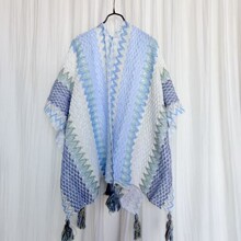 针织披肩斗篷开衫外套女秋冬吊球厚丽江民族风针织外搭条纹大披风